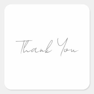 Sticker Carré Merci gris manuscrit classique blanc chic