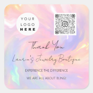 Sticker Carré Merci Logo QrCode Boutique en ligne Holographie