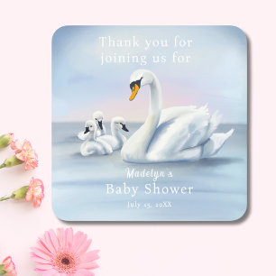 Sticker Carré Merci Mama Swan avec Baby shower bébé