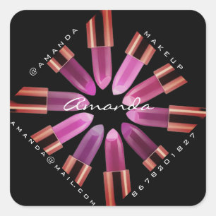 Sticker Carré Merci maquillage Logo Rose Black Lipstick Instag