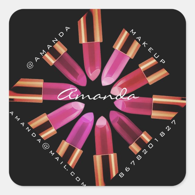 Sticker Carré Merci maquillage Logo Rose Red Lipstick Insta (Devant)