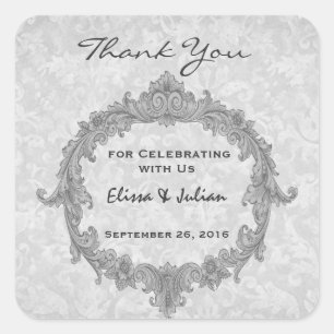 Sticker Carré Merci Mariage argent Curlicue Mariage R502