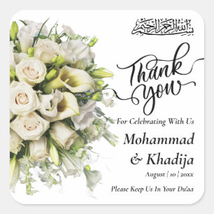 Sticker Carré Merci Mariage Bouquet Flower Nikah Walima