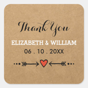 Sticker Carré Merci Mariage Carré rose des amoureux et des flèch