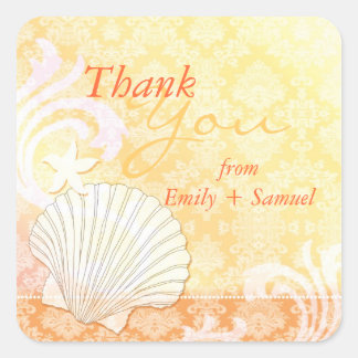 Sticker Carré Merci Mariage côtier de Beach Shell