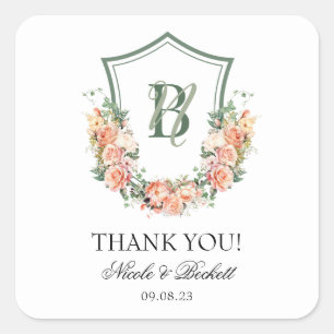 Sticker Carré Merci Mariage de de la crête florale de Pêche