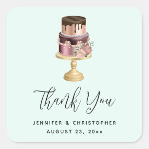 Sticker Carré Merci Mariage de gâteau de luxe brillant