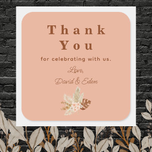 Sticker Carré Merci Mariage floral de Boho Retro