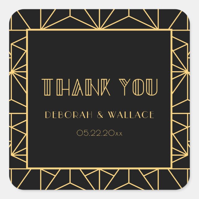 Sticker Carré Merci mariage géométrique art déco des années 1920 (Devant)