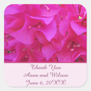 Sticker Carré Merci Mariage Invité Belle Fleurs Roses