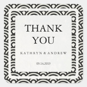 Sticker Carré Merci Mariage japonais Seigaiha/texte personnalisé