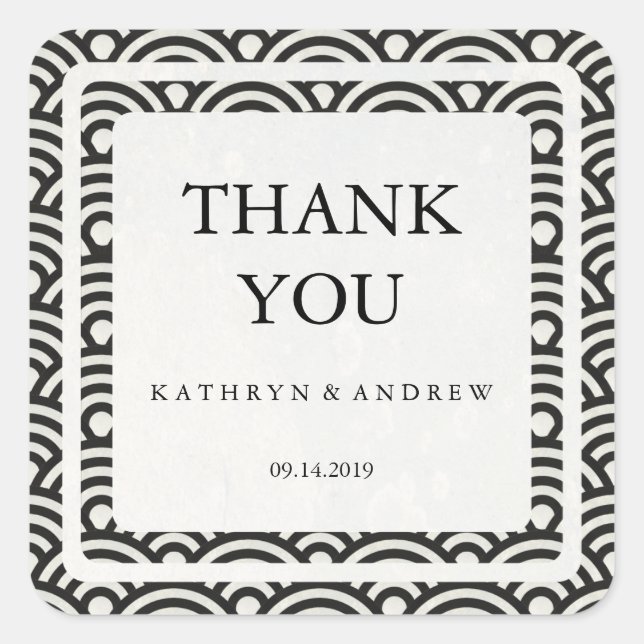 Sticker Carré Merci Mariage japonais Seigaiha/texte personnalisé (Devant)