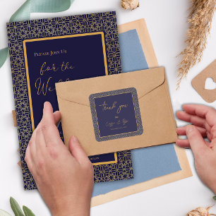 Sticker Carré Merci Mariage tendance Marine et Gold Design