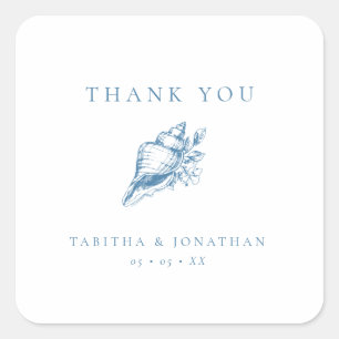 Sticker Carré Merci Mariage vintage bleu floral