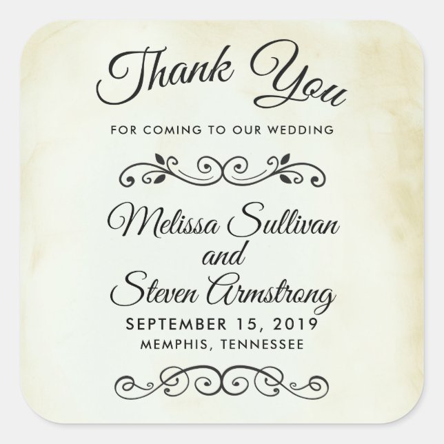 Sticker Carré Merci Mariage vintage de style occidental (Devant)