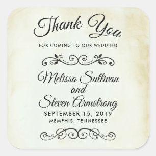 Sticker Carré Merci Mariage vintage de style occidental