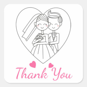 Sticker Carré Merci Mariée et Marié Rose et Blanc Mariage