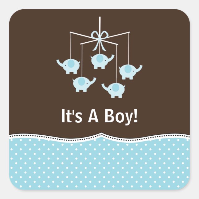 Sticker Carré Merci mobile Blue & Brown Elephant (Devant)