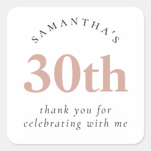 Sticker Carré Merci moderne Blush Pink 30e anniversaire