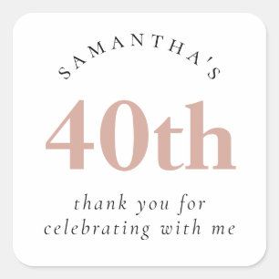 Sticker Carré Merci moderne Blush Pink 40e anniversaire