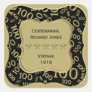 Sticker Carré Merci : Motif 100e numéro Gold/Black Bracket