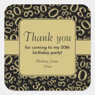 Sticker Carré Merci : Motif Gold/Black 30th Birthday