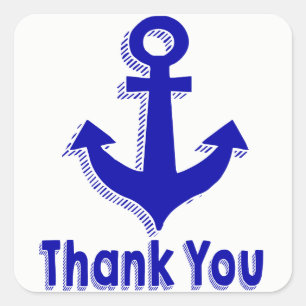 Sticker Carré Merci NaVal Bleu Marine Ancre De Navire