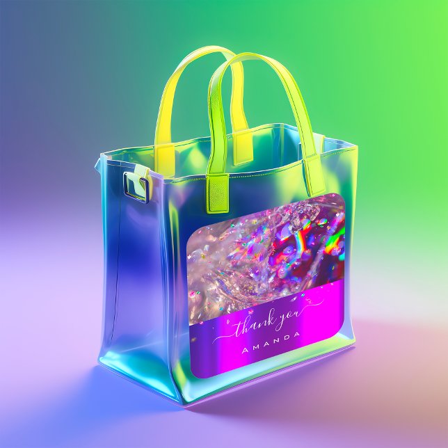 Sticker Carré Merci Nom 16e Cristaux violet rose arc-en-ciel (Thank You Name 16th Crystals Purple Pink Rainbow Square Sticker)