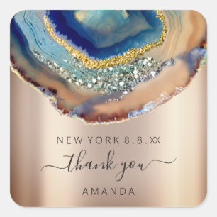 Sticker Carré Merci Nom 16e Mariage nuptial Marbre Amethyst