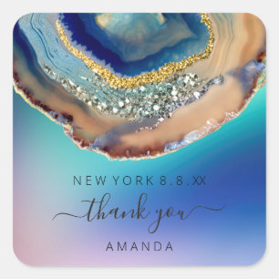 Sticker Carré Merci Nom 16e Mariage nuptiale Pierre Bleue Marine