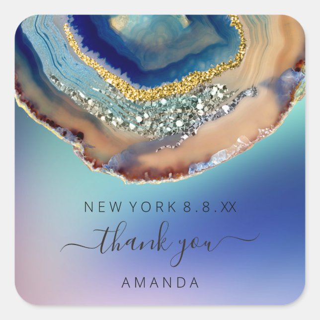 Sticker Carré Merci Nom 16e Mariage nuptiale Pierre Bleue Marine (Devant)