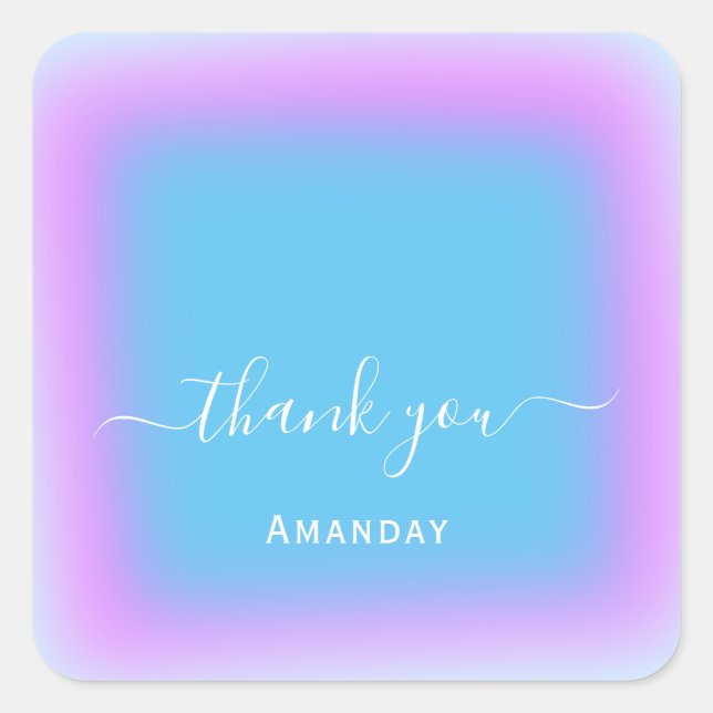 Sticker Carré Merci Nom Bleu Rose Océan Maquillage Mariage Douzi (Devant)