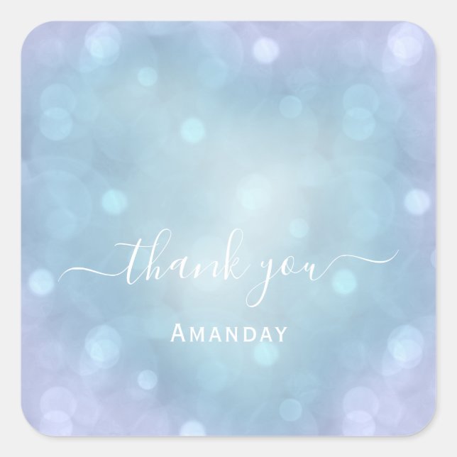 Sticker Carré Merci Nom Blue Aqua Mariage Pastel Bridal Sweet16 (Devant)