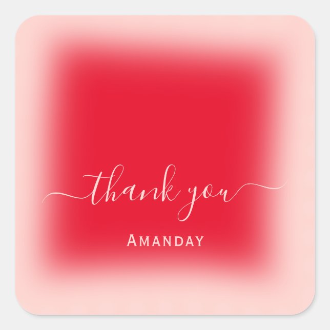 Sticker Carré Merci Nom Blush Red Pink Bridal Sweet16 (Devant)