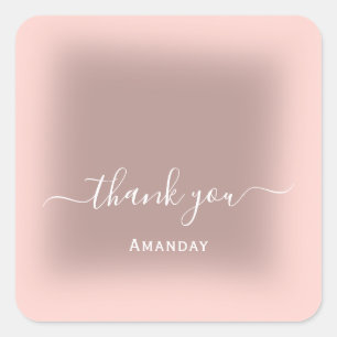 Sticker Carré Merci Nom Blush Rose Skinny Minimalisme Favoriser