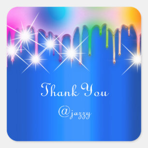 Sticker Carré Merci Nom Dégoulinant Faveur Holographique Rose Bl