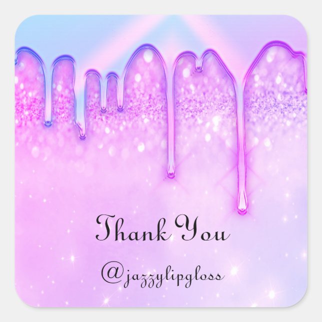 Sticker Carré Merci Nom Drip Favoriser Pink Blue Parties scintil (Devant)