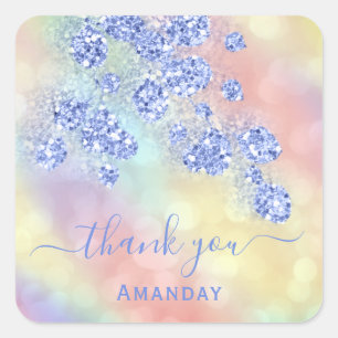 Sticker Carré Merci Nom Holographe Floral Parties scintillant Du
