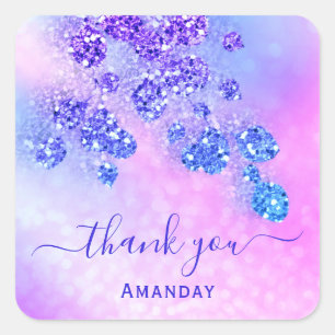 Sticker Carré Merci Nom Holographe Pink Bride Royal Blue Cobalt