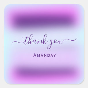 Sticker Carré Merci Nom Holographique Rose Mariage Sweet16th