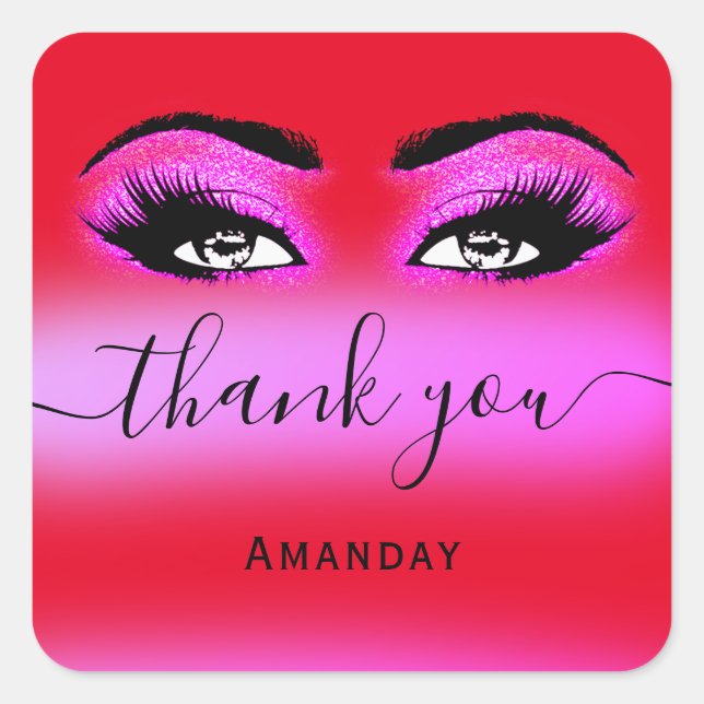 Sticker Carré Merci Nom Hot Pink Red Boutique Logo (Devant)