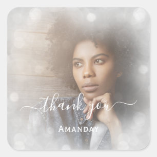Sticker Carré Merci Nom Photo Grey Bridal Sweet16