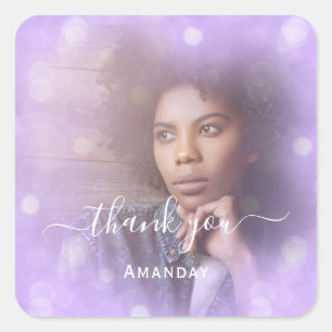 Sticker Carré Merci Nom Photo Purple Bridal Sweet16