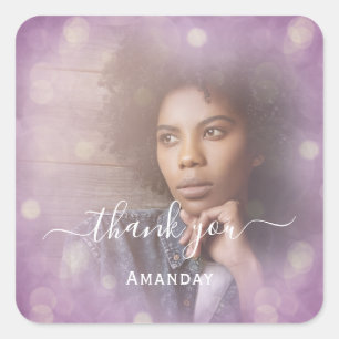 Sticker Carré Merci Nom Photo Smoky Mariage Sweet16  Carré