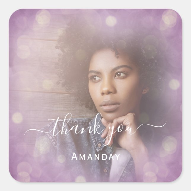 Sticker Carré Merci Nom Photo Smoky Mariage Sweet16  Carré (Devant)