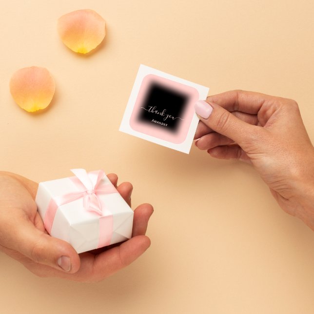 Sticker Carré Merci Nom Rose Black Business Boutique en ligne (Créateur téléchargé)