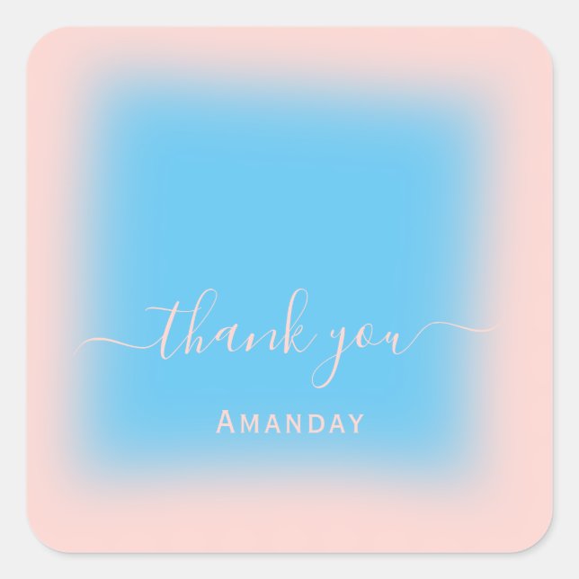 Sticker Carré Merci Nom Rose Océan Pastel Mariage Sweet16 (Devant)