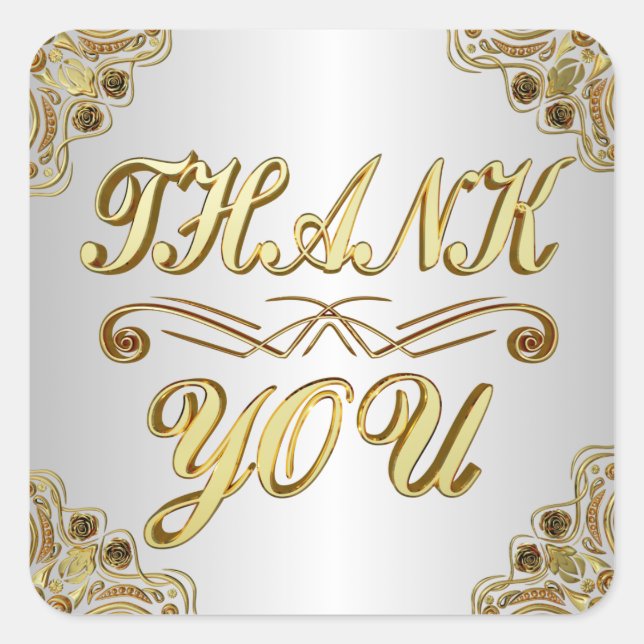 Sticker Carré MERCI Or Classique et Élégant Argent (Devant)
