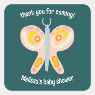 Sticker Carré Merci papillon mou Baby shower PERSONNALISÉ
