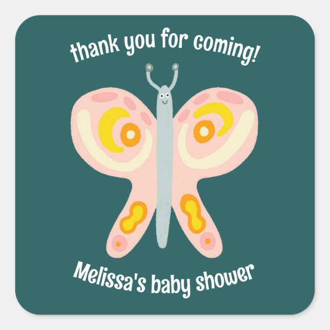 Sticker Carré Merci papillon mou Baby shower PERSONNALISÉ (Devant)